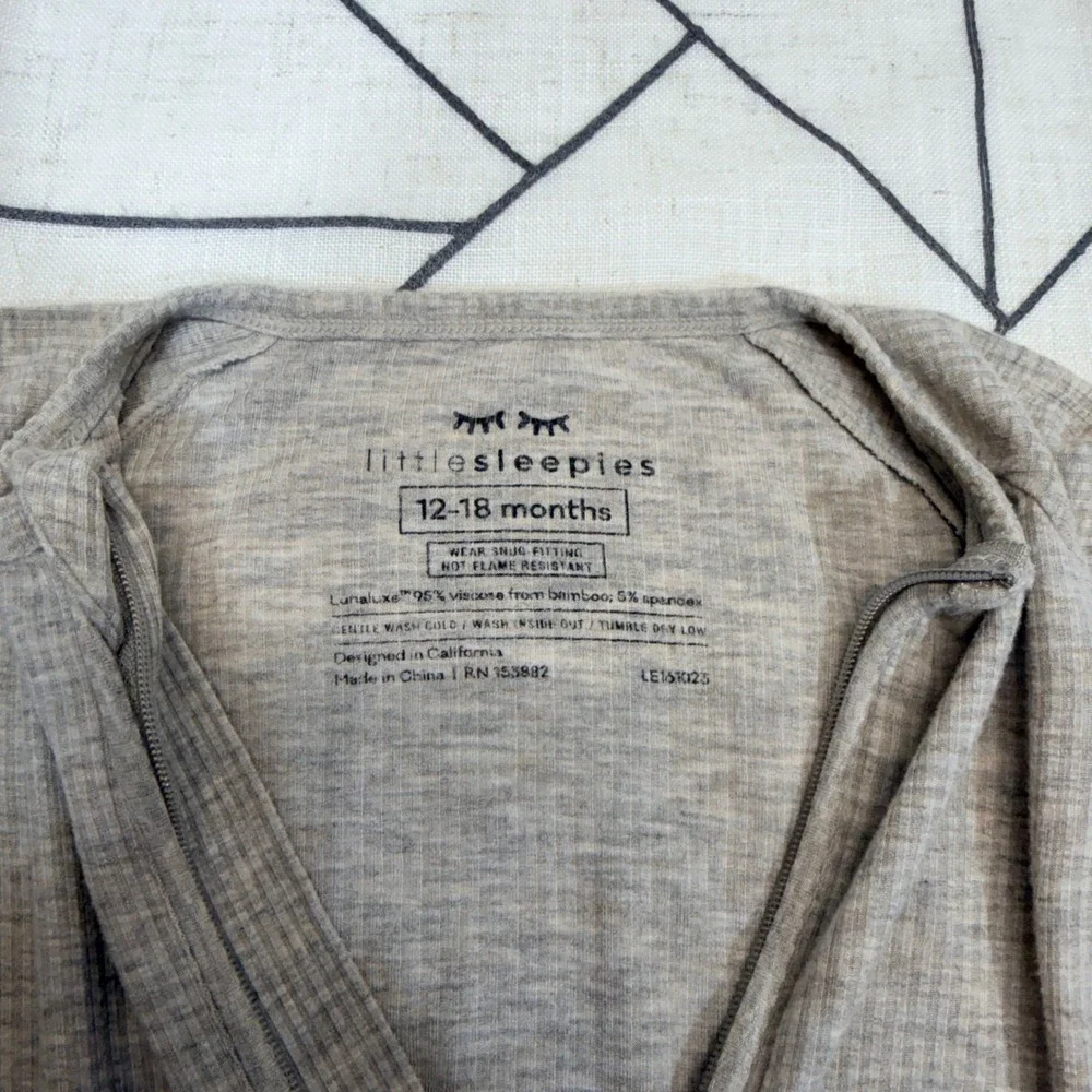 Little Sleepies Zippy 12-18 Months Heathered Tan Ribbed‎ Bamboo Viscose Romper